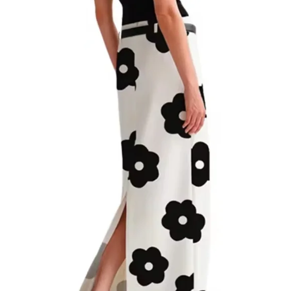 New Women's Fashion Floral PrintedSplit-Back Straight Skirts Spring Summer High